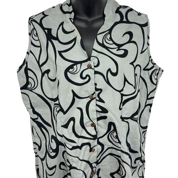 Rix First Hawaiian Bank Gray Black Button Sleeveless Shirt XXL Extra Large EUC - Picture 3 of 7